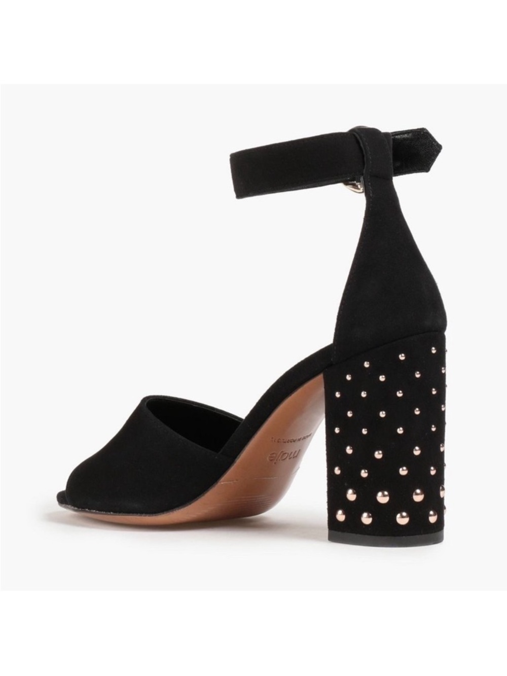 New! MAJE Paris Studded Embellished Block Square Heel Suede Sandals - Picture 2 of 11